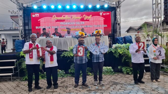 
					Tiga Paslon Bupati dan Wakil Bupati Mimika Tahun 2024 Resmi Mendapatkan Nomor Urut