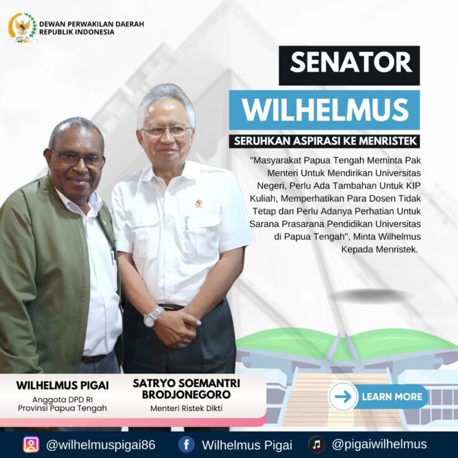
					Wilhelmus Pigai Usulkan Pendirian Universitas Negeri Papua Tengah Kepada Menristekdikti