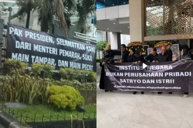 
					Menteri Satryo Soemantri didemo oleh pegawai diduga kerap melakukan kekerasan. (Foto: X @zanatul_91)