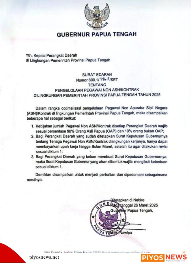 
					Pemprov Papua Tengah Terapkan Kebijakan Baru: 90% Pegawai Honorer OAP Mulai April 2025