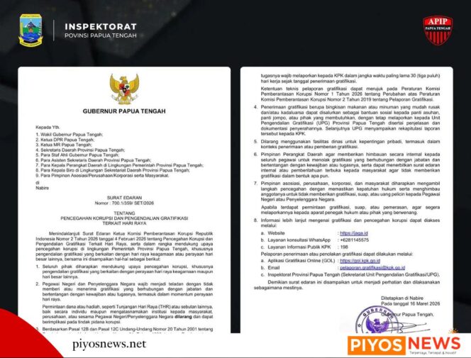 
					Gubernur Papua Tengah Terbitkan Edaran Antikorupsi Jelang Hari Raya