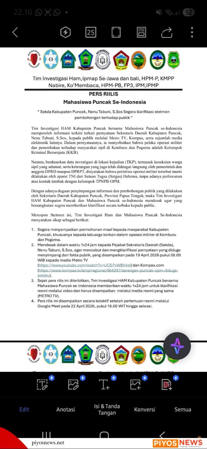 
					Tim Investigasi HAM dan Mahasiswa Puncak Desak Sekda Klarifikasi Pernyataan Terkait Insiden Kemburu–Pogoma 