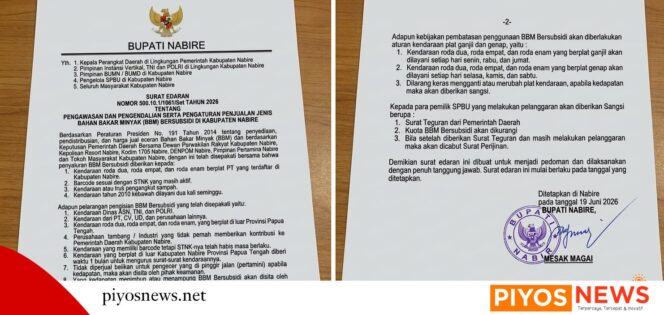 
					Bupati Nabire Terbitkan Surat Edaran Pengawasan BBM Bersubsidi, Terapkan Sistem Plat Ganjil-Genap