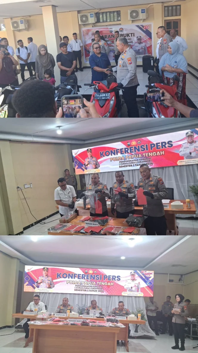 
					Polda Papua Tengah Ungkap 307 Kasus Curas, Curat dan Curanmor, Enam Kendaraan Curian Dikembalikan kepada Pemilik
