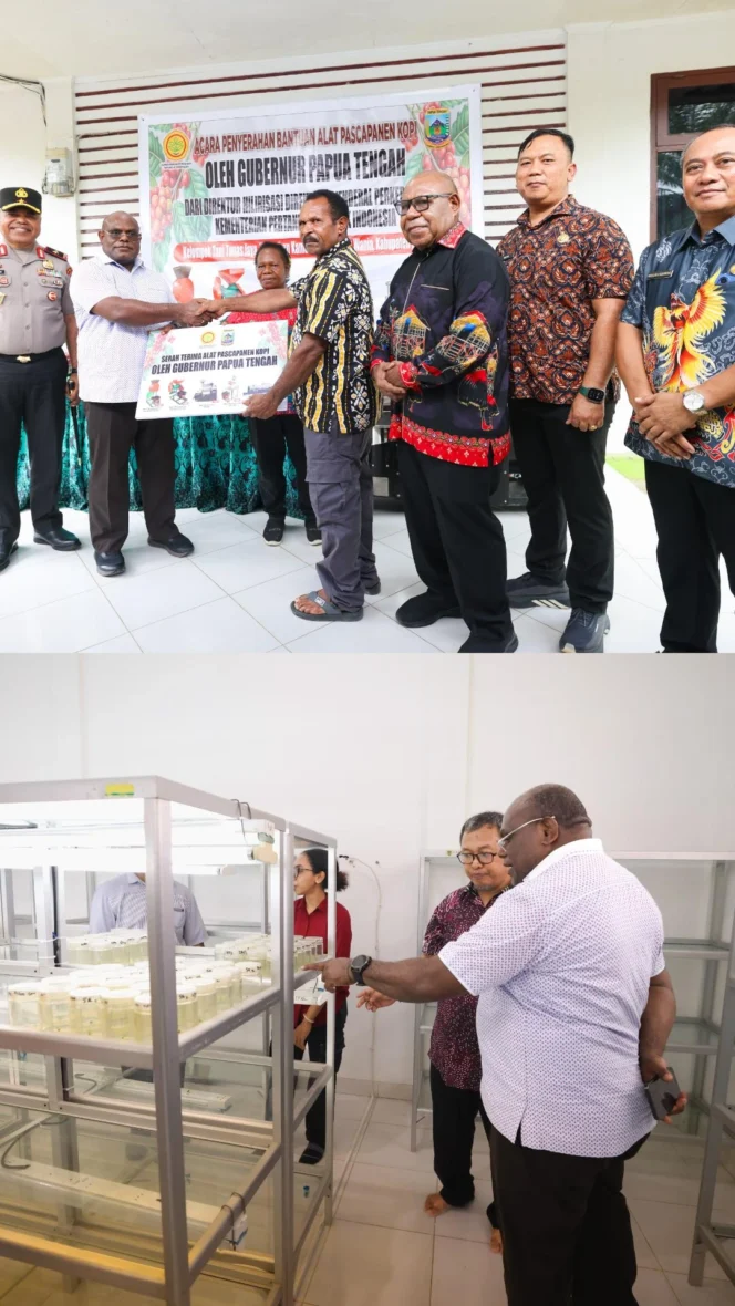 
					Gubernur Meki Serahkan Bantuan Alat Pascapanen Kopi kepada Kelompok Tani Tunas Jaya di Mimika
