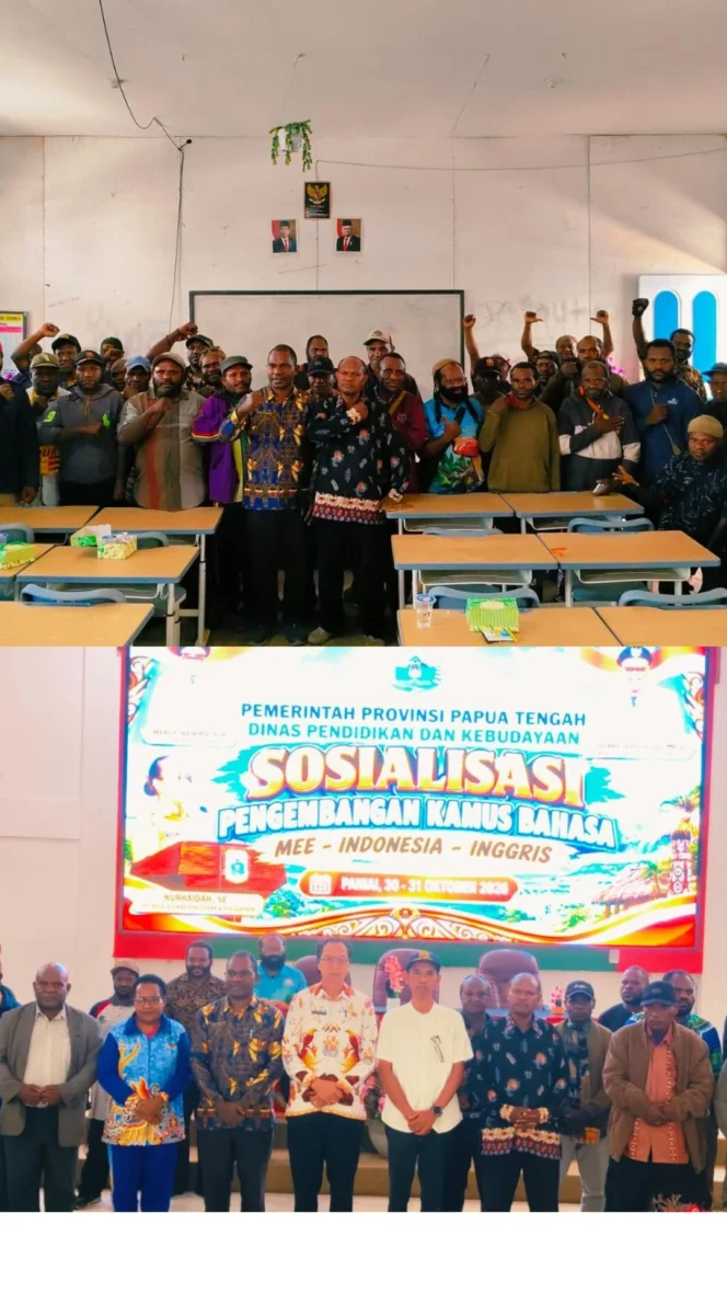 
					Lestarikan Bahasa Ibu, Disdikbud Papua Tengah Gelar Sosialisasi Kamus Mee–Indonesia–Inggris di Paniai